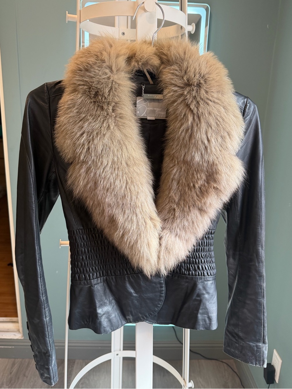 Vantage Vero Moda Lamb Leather Jacket Saga Fox Fur Collar XS